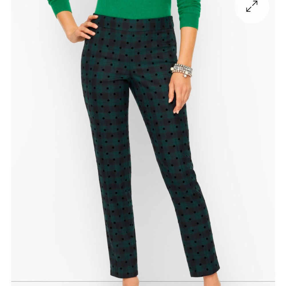 NWT Talbots SLIM LEG PANTS - BLACK WATCH TARTAN plaid polka dot